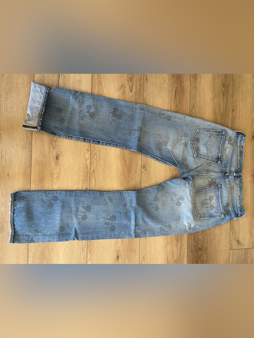 Levi's 501 Light Blue Denim Jeans with Subtle Mickey Mouse Print